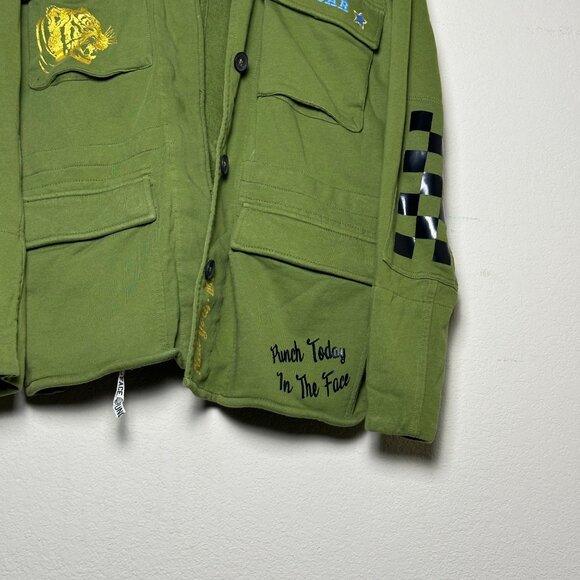 Attic Salt Military Graphic Jacket Army L Punch Today In The Face Green - Picture 3 of 14